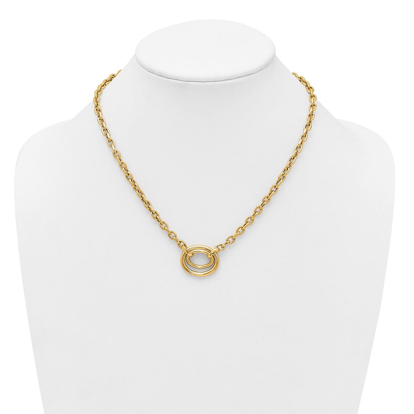 14K Polished Double Oval 17.5 inch Fancy Necklace Plus 0.5 inch Extender