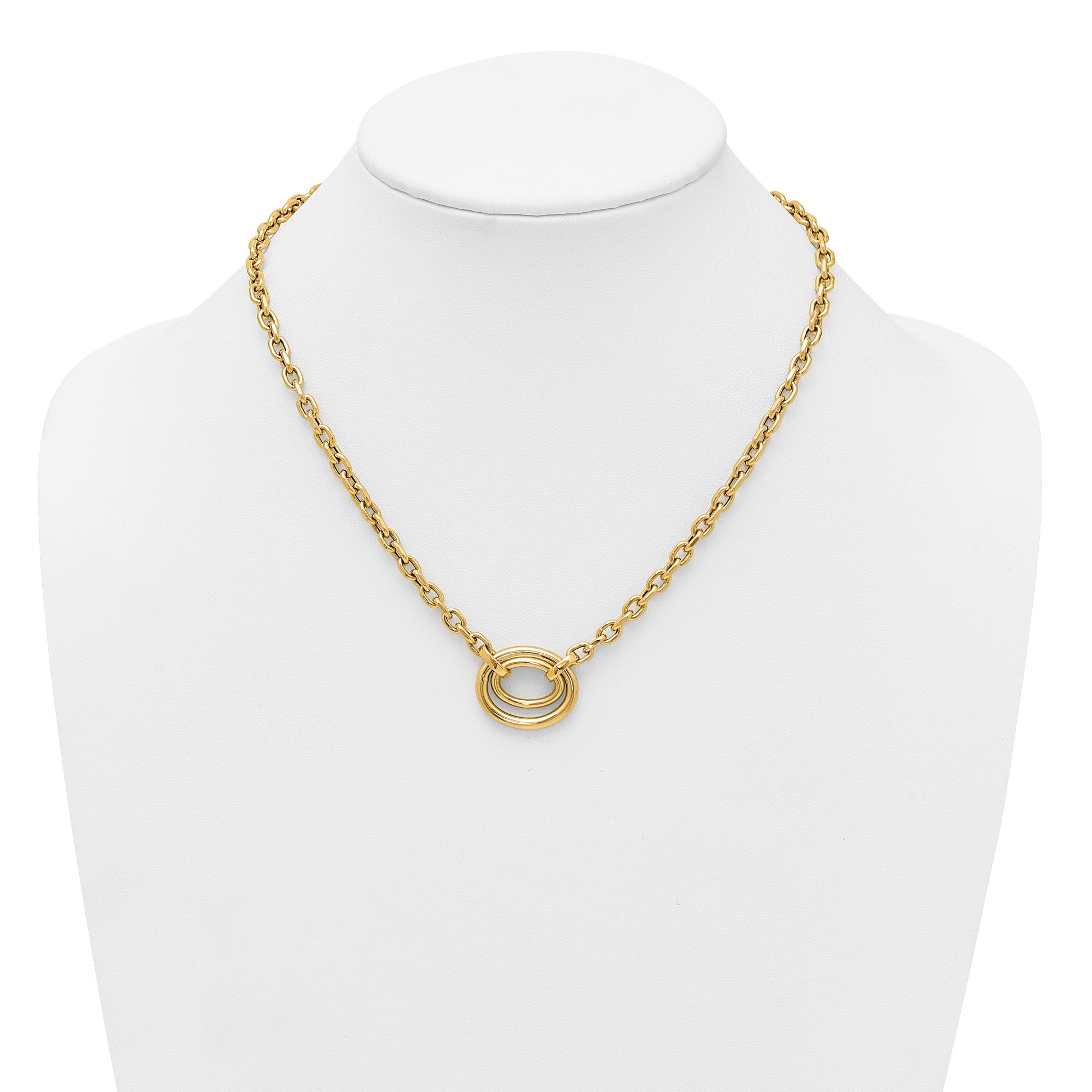 14K Polished Double Oval 17.5 inch Fancy Necklace Plus 0.5 inch Extender