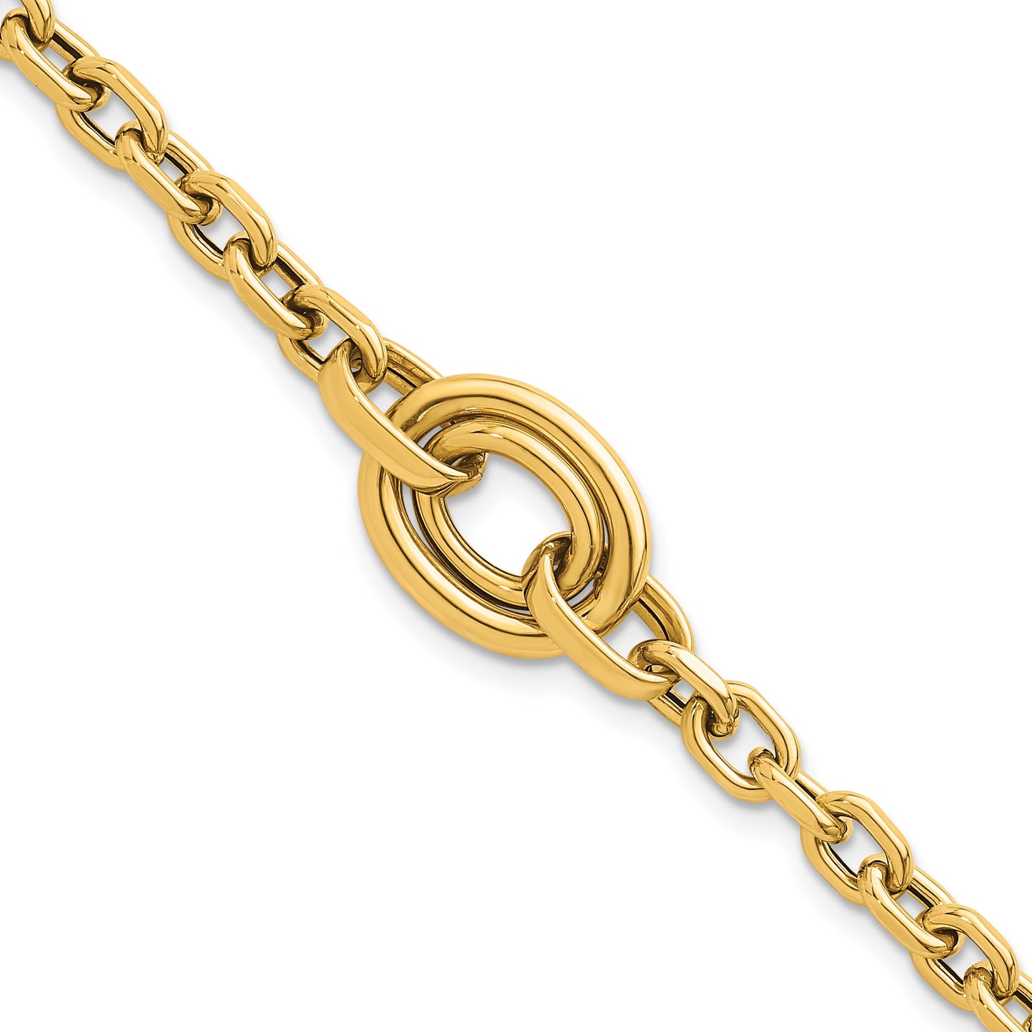 14K Polished Double Circle Fancy 7.25 inch Bracelet Plus 0.25 inch Extender