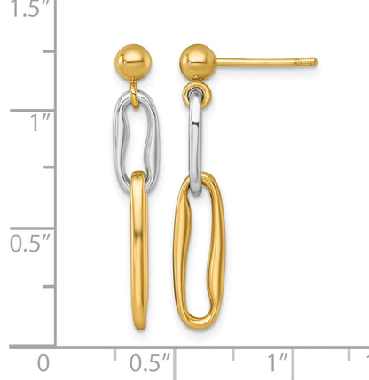 14k Two-tone Polished Fancy Long Link Dangle Post Earrings