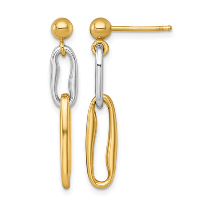 14k Two-tone Polished Fancy Long Link Dangle Post Earrings
