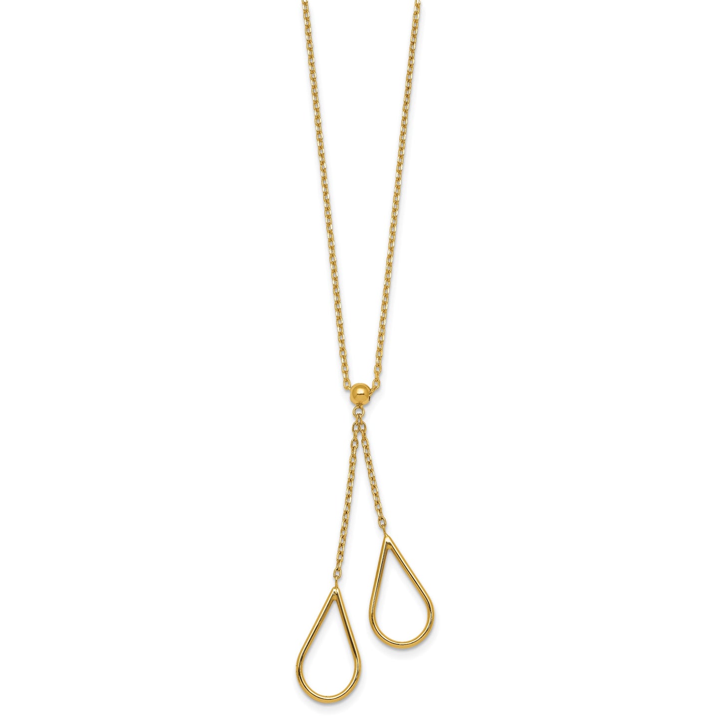 14k Polished Two Teardrops Dangle 16 inch Y-Necklace Plus 2 inch Extender