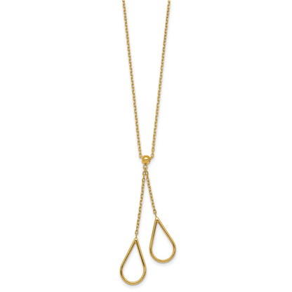 14k Polished Two Teardrops Dangle 16 inch Y-Necklace Plus 2 inch Extender
