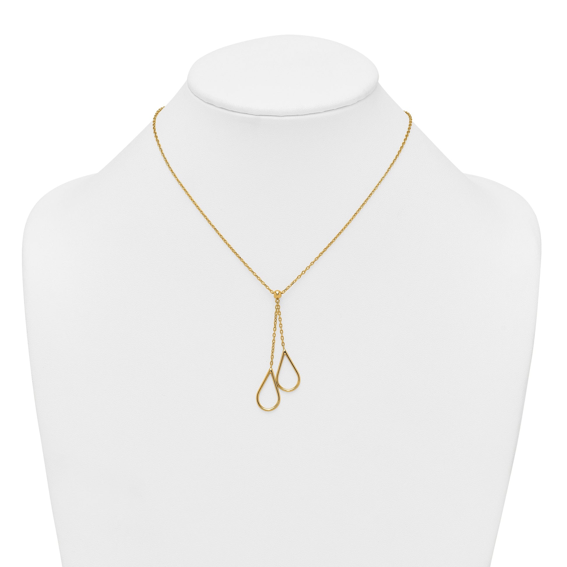 14k Polished Two Teardrops Dangle 16 inch Y-Necklace Plus 2 inch Extender