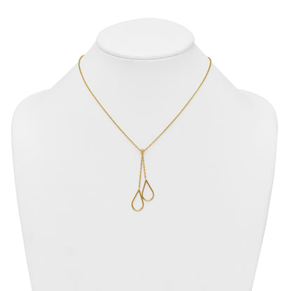 14k Polished Two Teardrops Dangle 16 inch Y-Necklace Plus 2 inch Extender