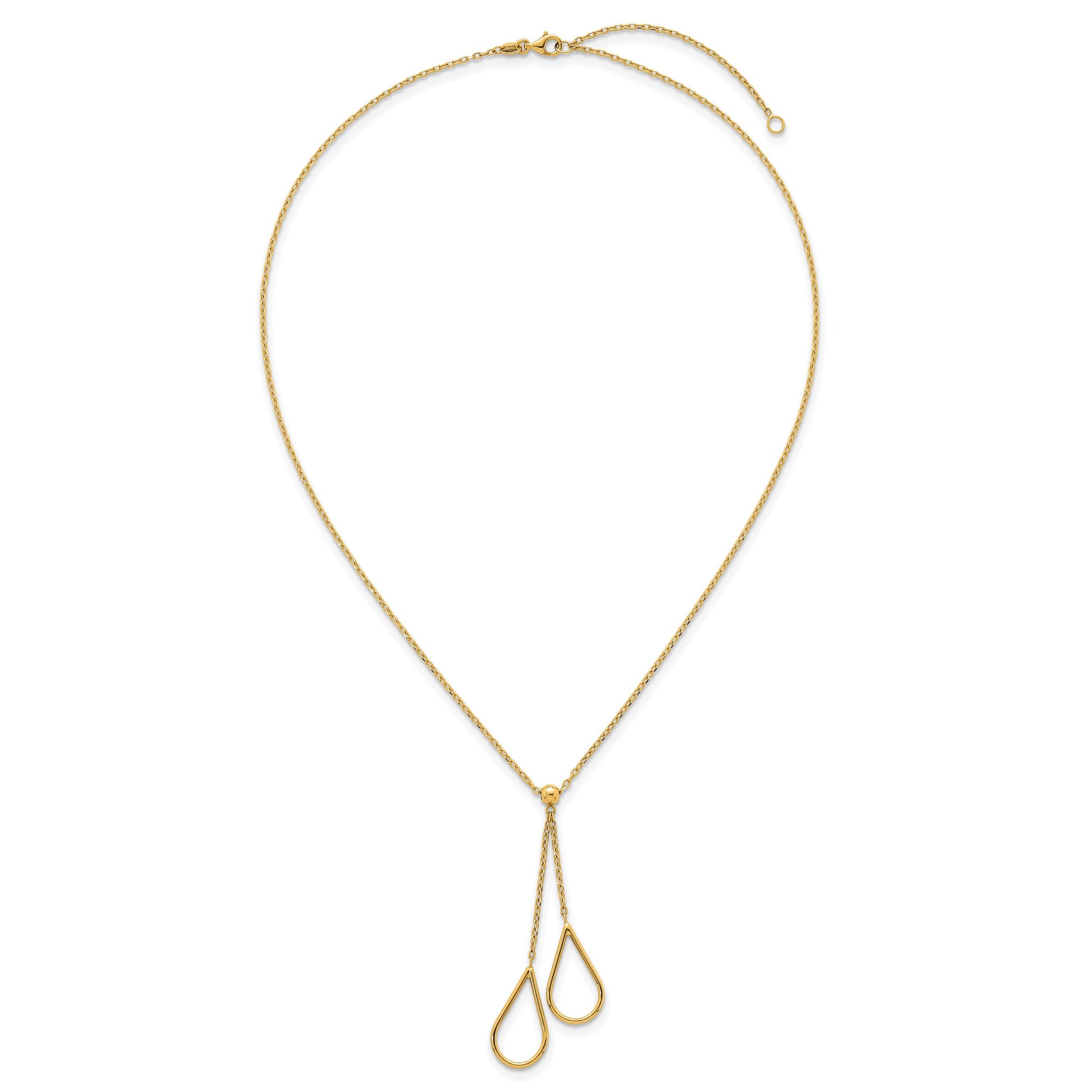14k Polished Two Teardrops Dangle 16 inch Y-Necklace Plus 2 inch Extender