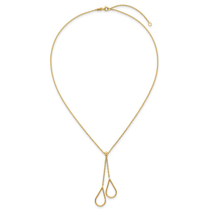 14k Polished Two Teardrops Dangle 16 inch Y-Necklace Plus 2 inch Extender