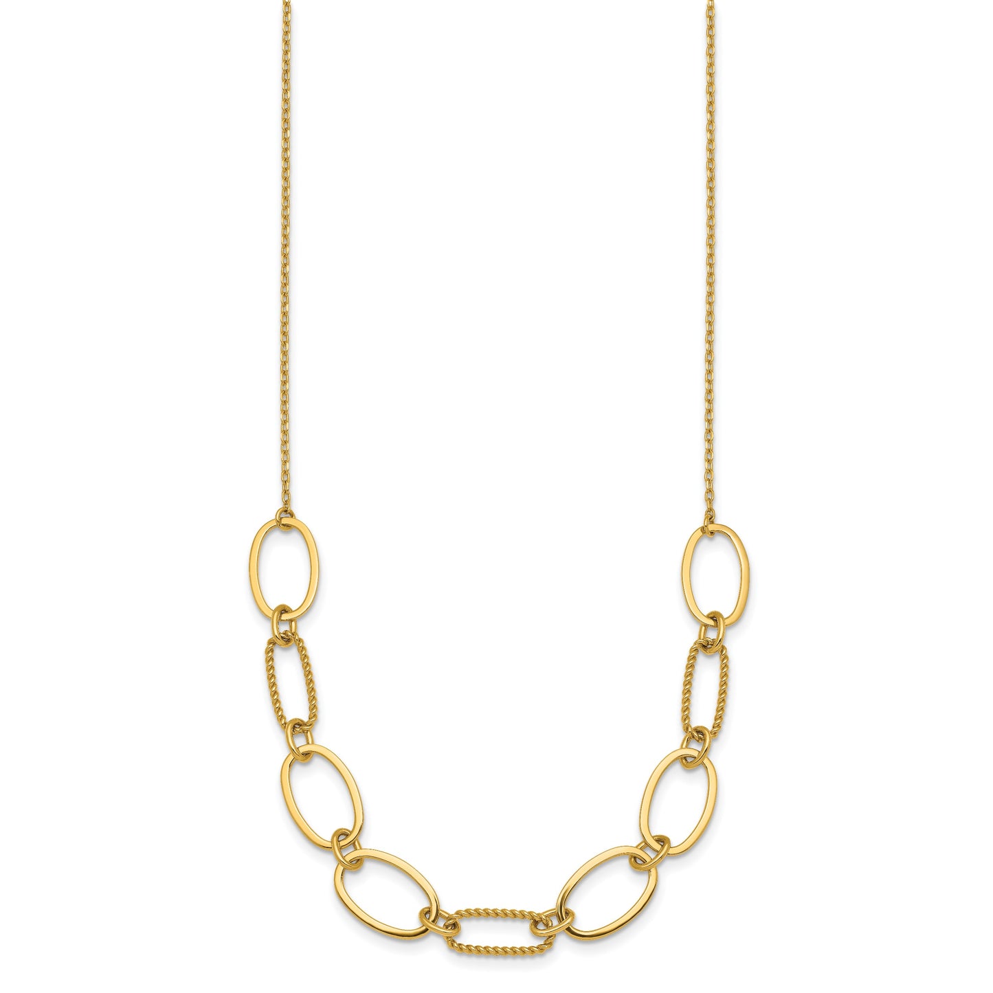 14k Polished And Twisted 9.5mm Oval Links 16 inch Necklace Plus 2 inch Extender