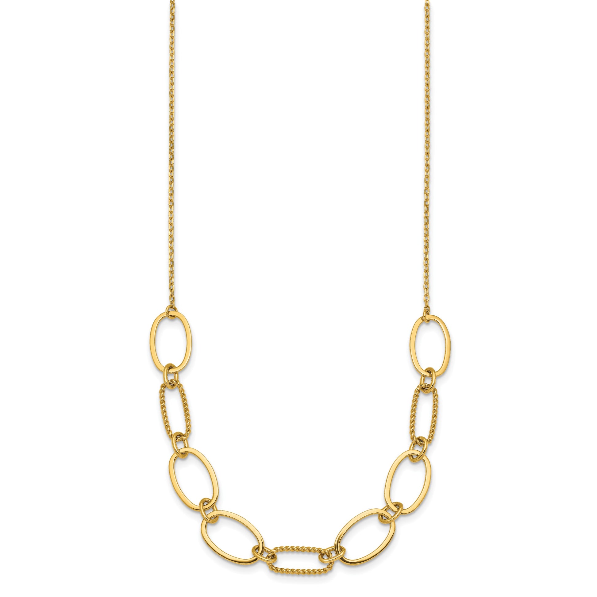14k Polished And Twisted 9.5mm Oval Links 16 inch Necklace Plus 2 inch Extender