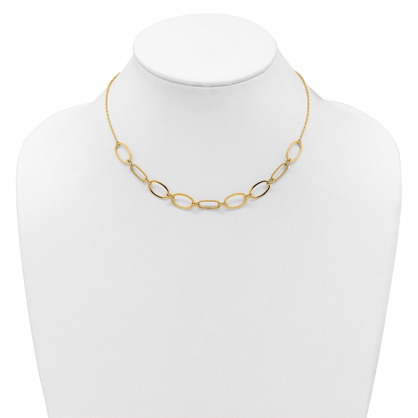 14k Polished And Twisted 9.5mm Oval Links 16 inch Necklace Plus 2 inch Extender