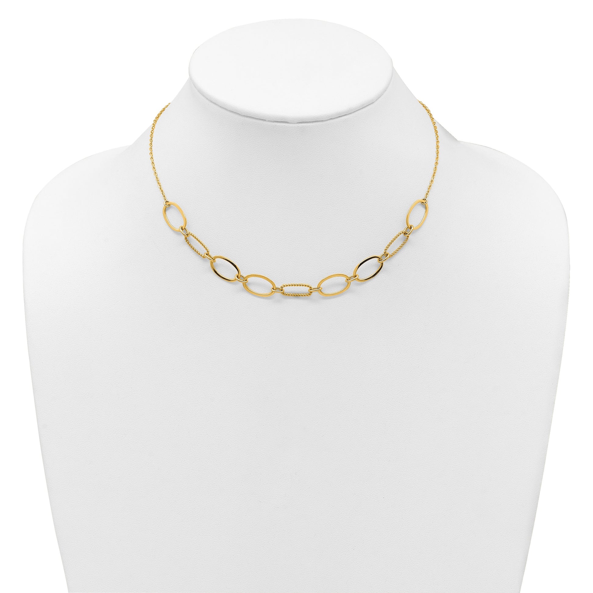14k Polished And Twisted 9.5mm Oval Links 16 inch Necklace Plus 2 inch Extender