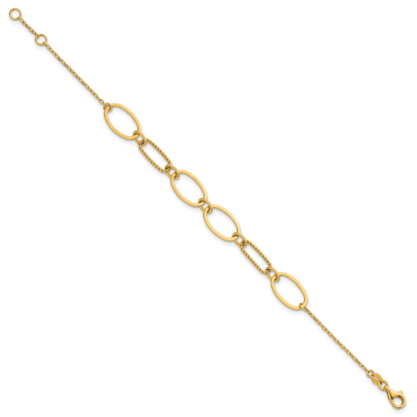 14k Polished And Twisted 9.5mm Oval Links 6.75 inch Bracelet Plus 0.5 inch Extender