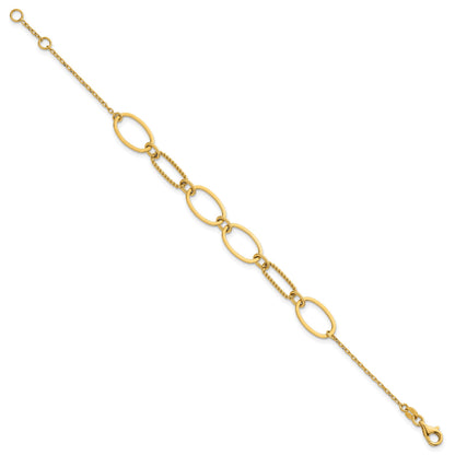 14k Polished And Twisted 9.5mm Oval Links 6.75 inch Bracelet Plus 0.5 inch Extender