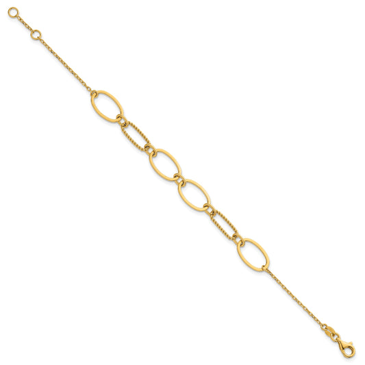 14k Polished And Twisted 9.5mm Oval Links 6.75 inch Bracelet Plus 0.5 inch Extender