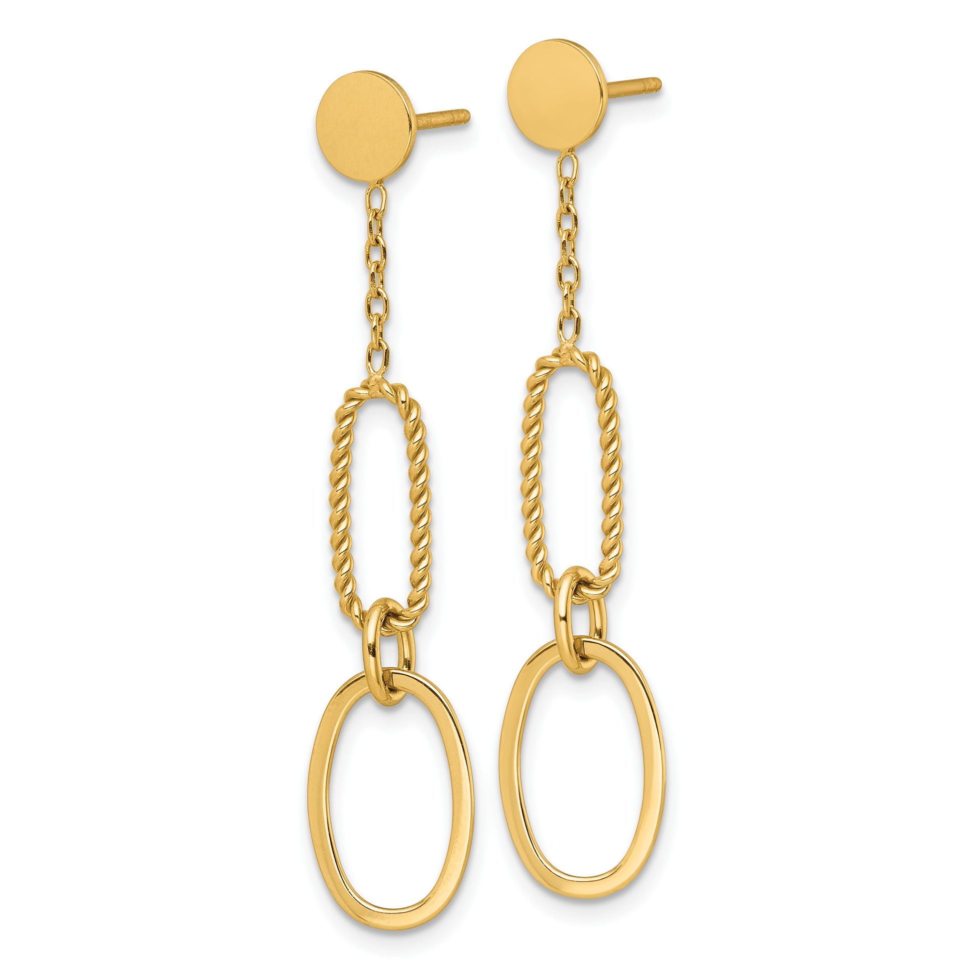 14k Polished And Twisted Oval Link Dangle Post Earrings