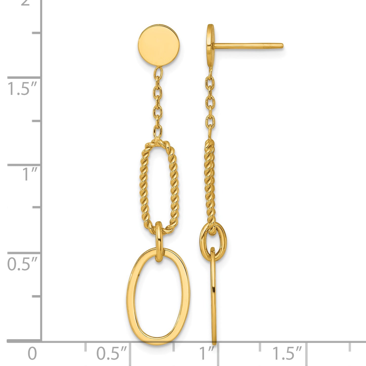 14k Polished And Twisted Oval Link Dangle Post Earrings