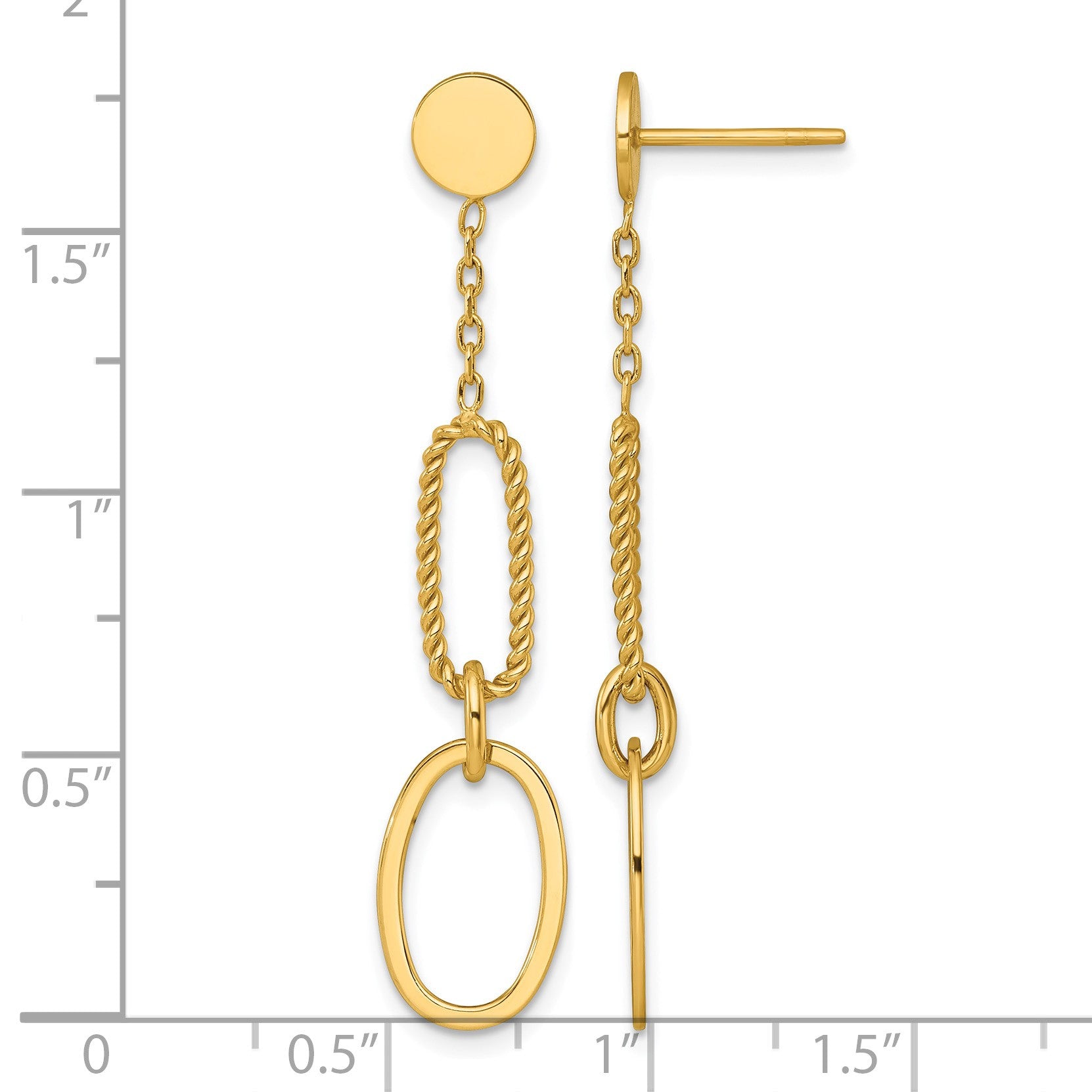 14k Polished And Twisted Oval Link Dangle Post Earrings