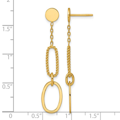 14k Polished And Twisted Oval Link Dangle Post Earrings