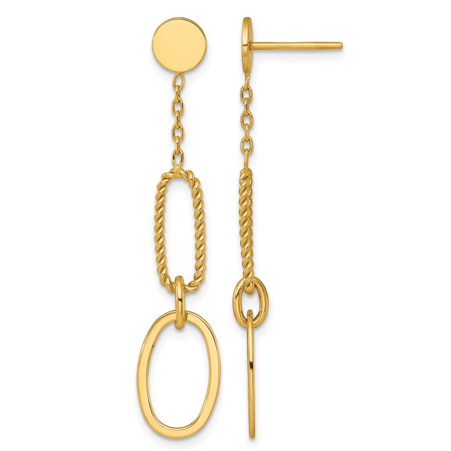 14k Polished And Twisted Oval Link Dangle Post Earrings