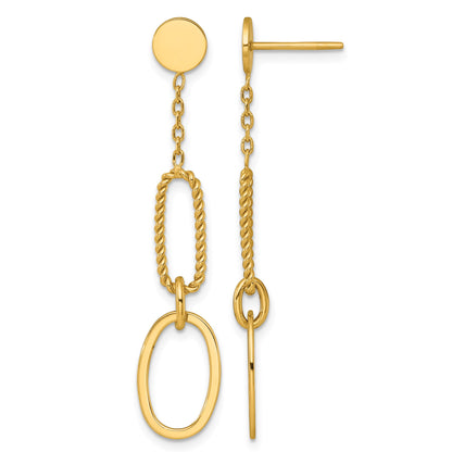 14k Polished And Twisted Oval Link Dangle Post Earrings