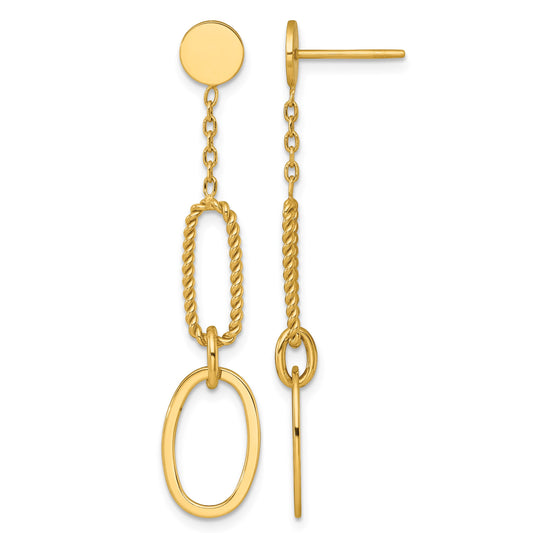 14k Polished And Twisted Oval Link Dangle Post Earrings