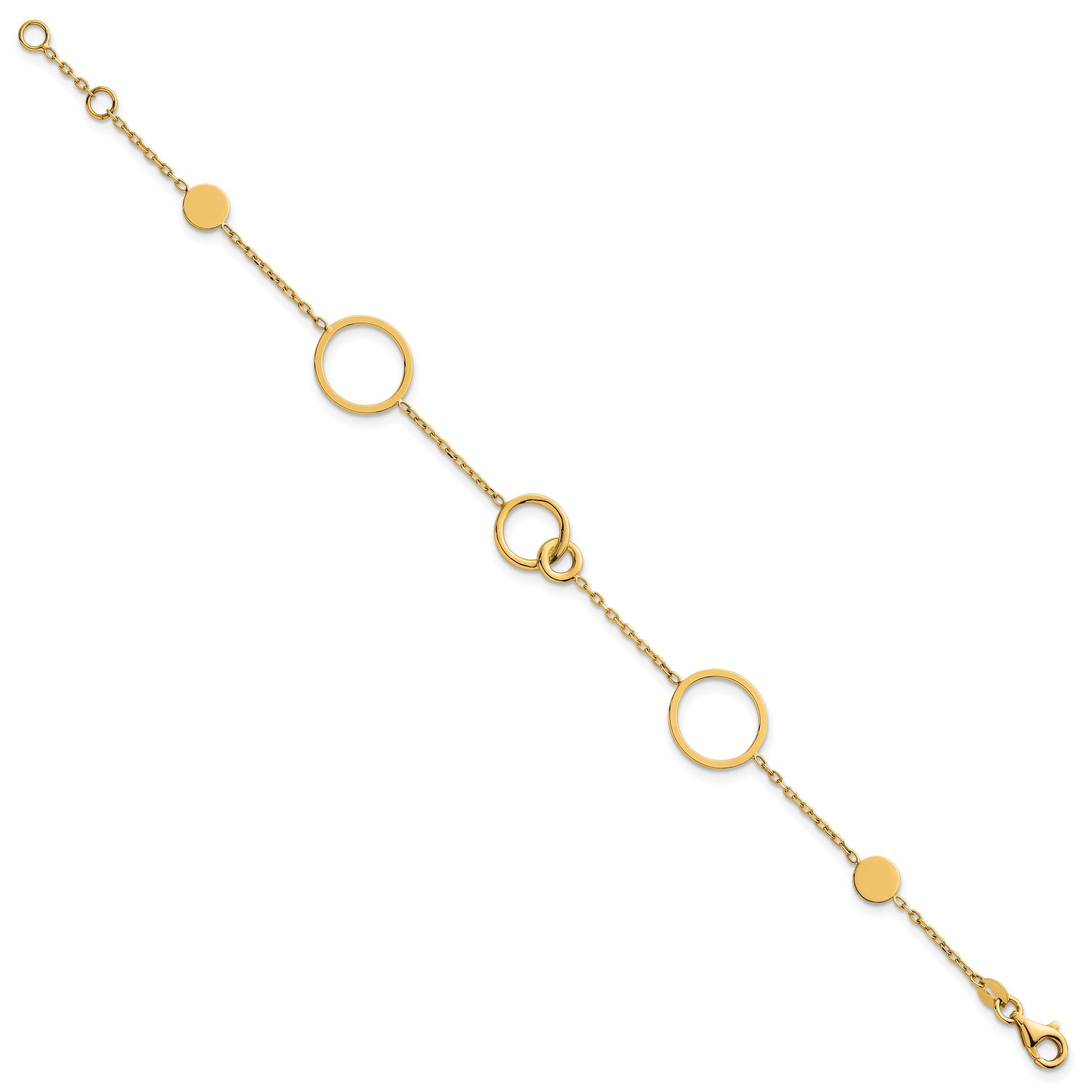 14k Polished Circle and Chain Pattern 7.25 inch Bracelet Plus 0.5 inch Extender