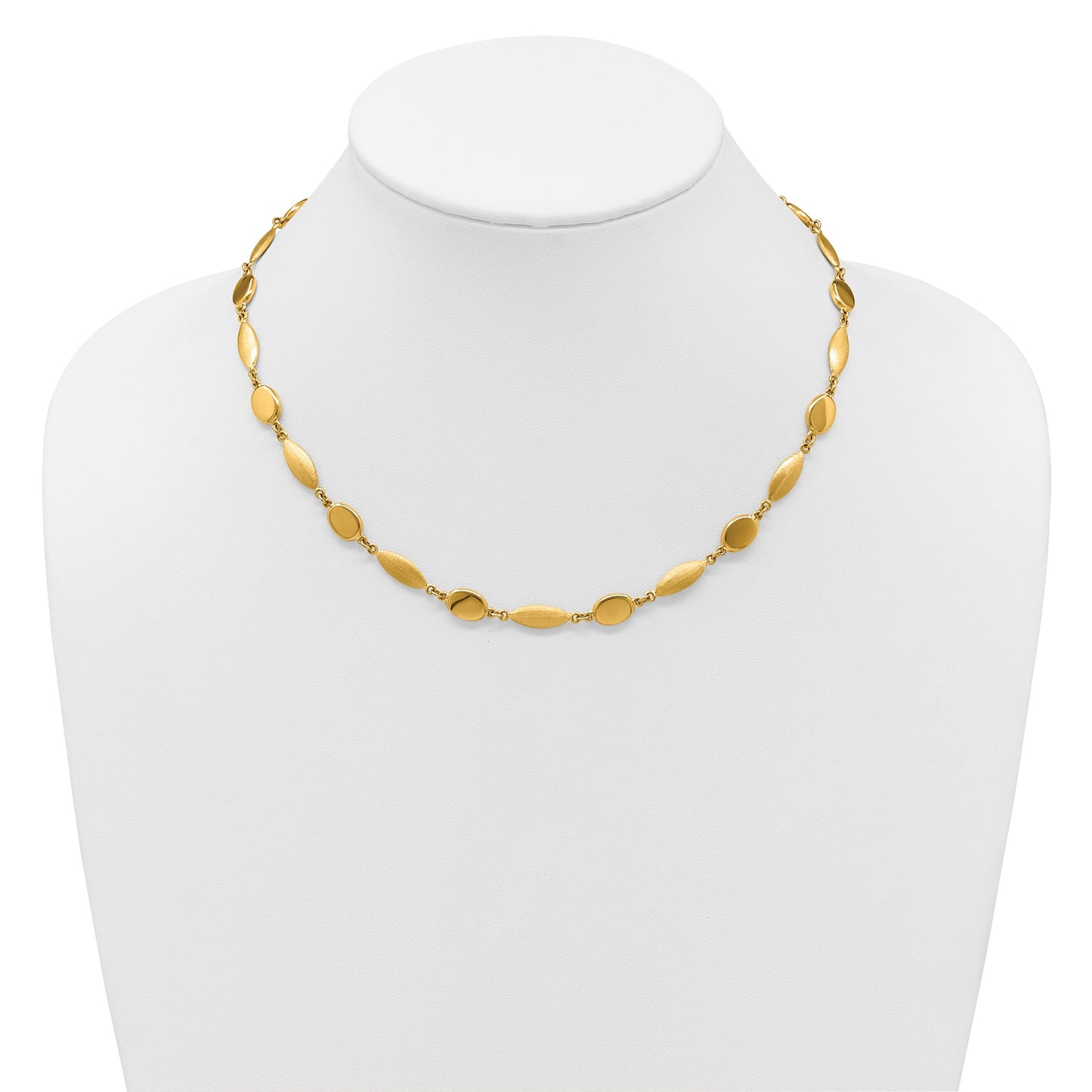 14k Polished And Brushed 7.5mm Fancy Oval and Round Link 18 inch Necklace