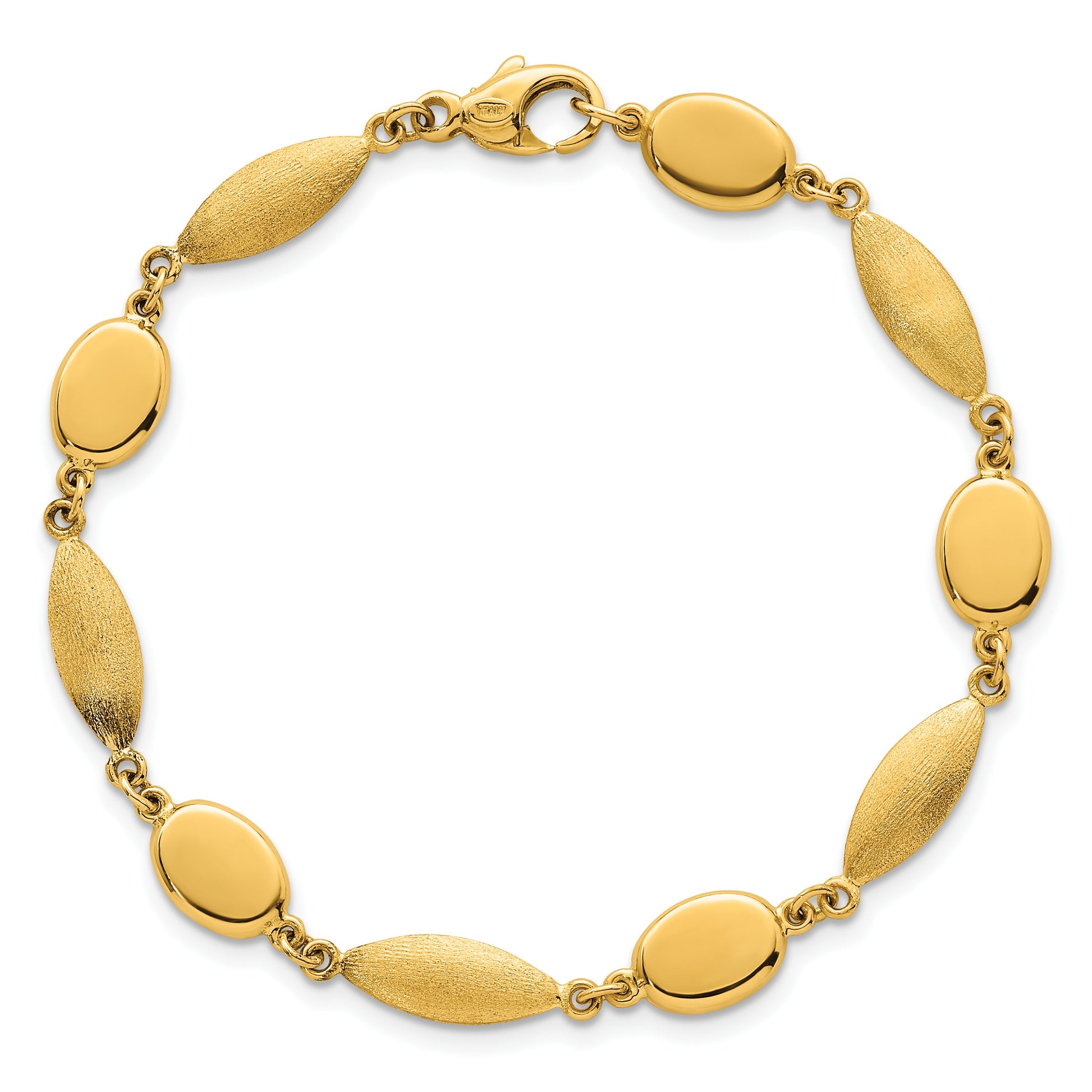 14k Polished And Brushed 7.5mm Fancy Oval and Round Link 7.25 inch Bracelet