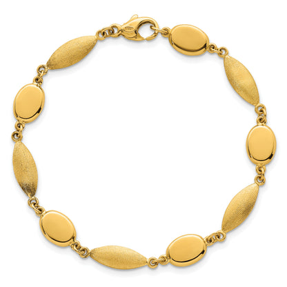 14k Polished And Brushed 7.5mm Fancy Oval and Round Link 7.25 inch Bracelet