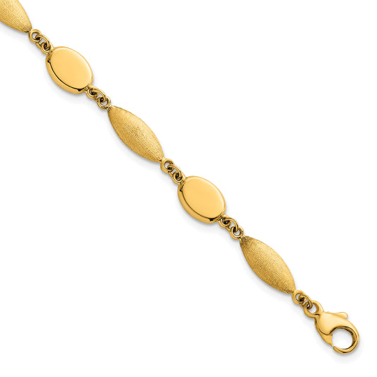 14k Polished And Brushed 7.5mm Fancy Oval and Round Link 7.25 inch Bracelet