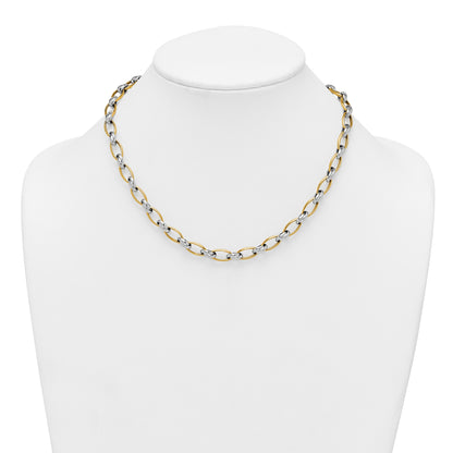 14k Two-tone Polished 7mm Fancy Oval Chain 17.75 inch Necklace