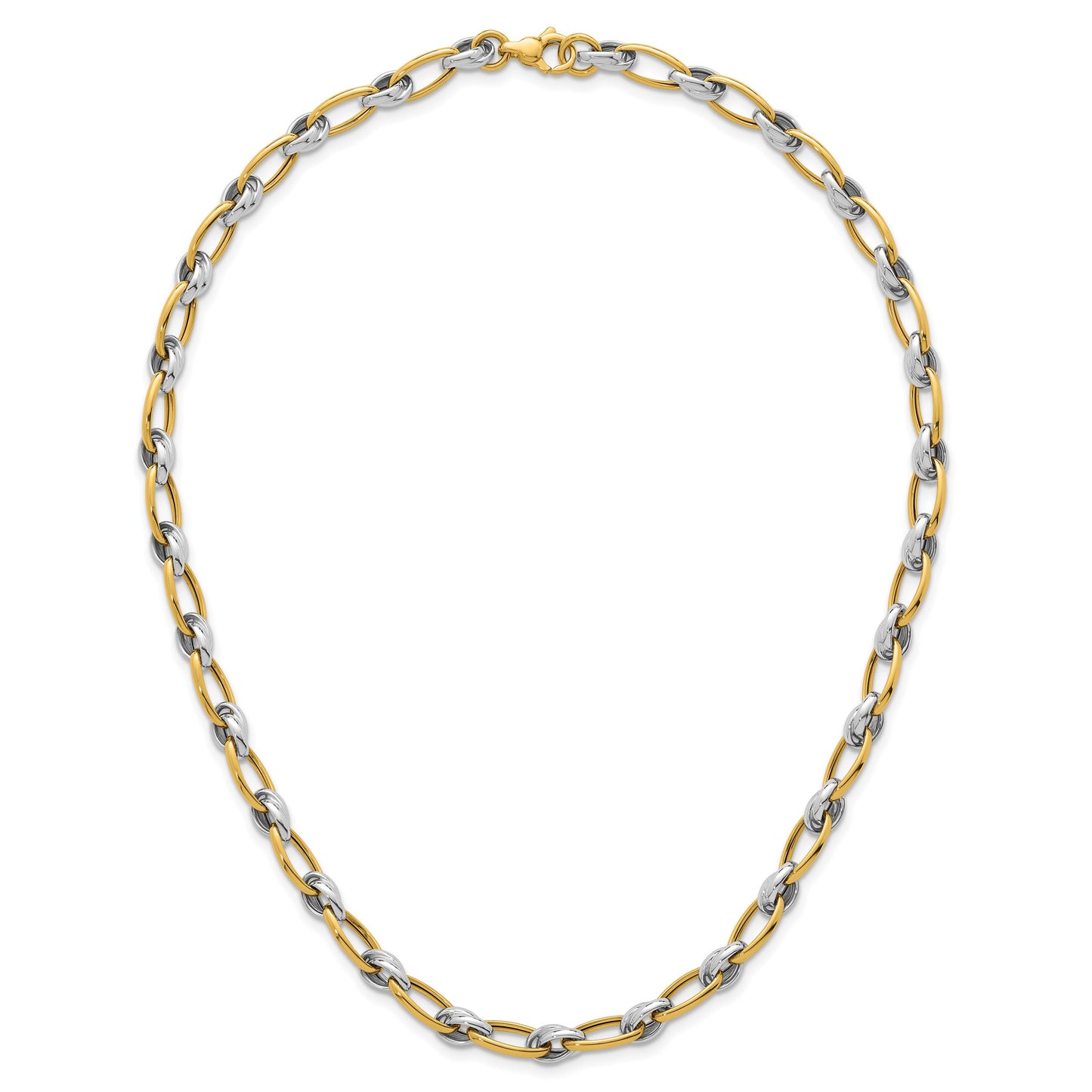 14k Two-tone Polished 7mm Fancy Oval Chain 17.75 inch Necklace