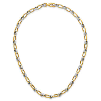 14k Two-tone Polished 7mm Fancy Oval Chain 17.75 inch Necklace