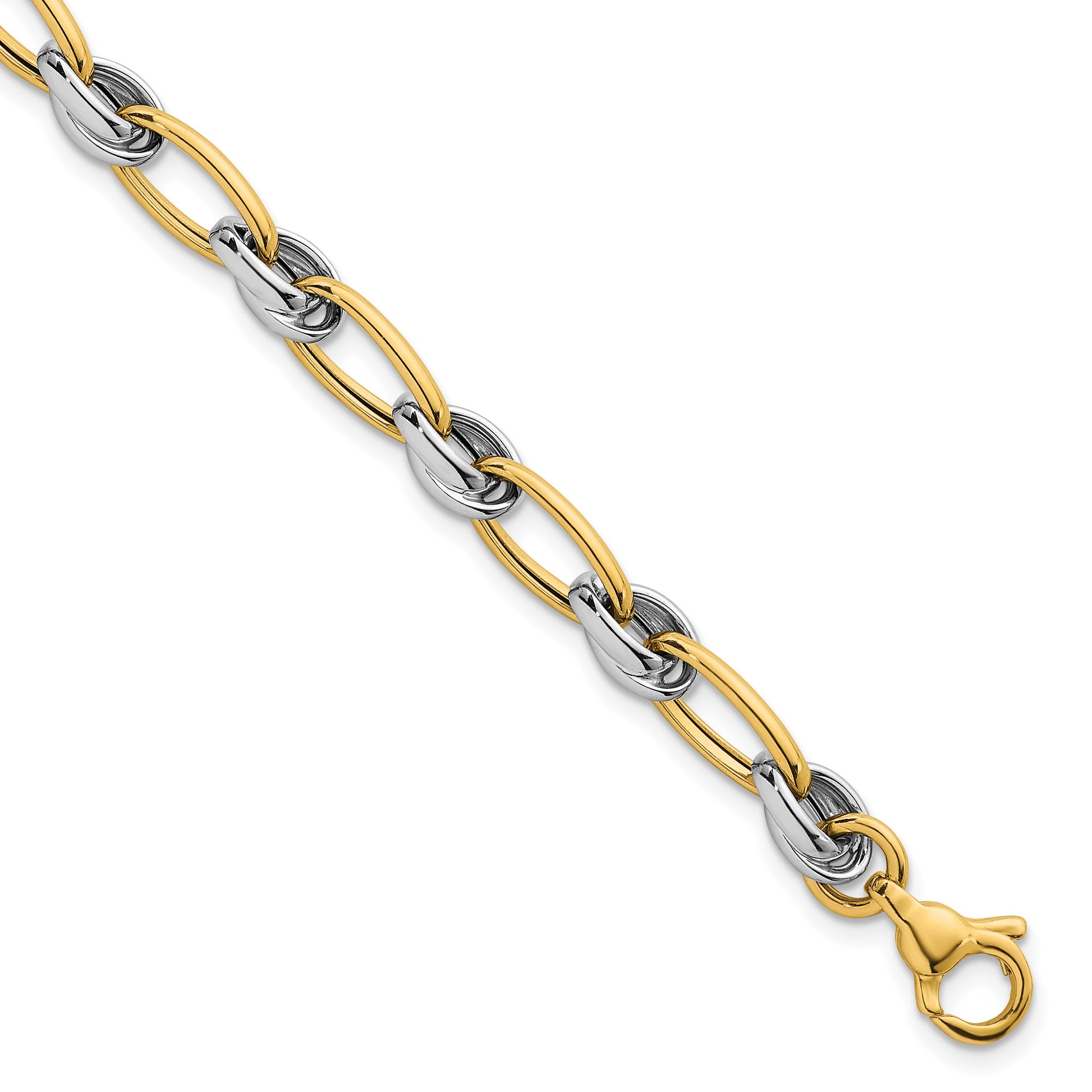14k Two-tone Polished 7mm Fancy Oval Chain 7.5 inch Bracelet