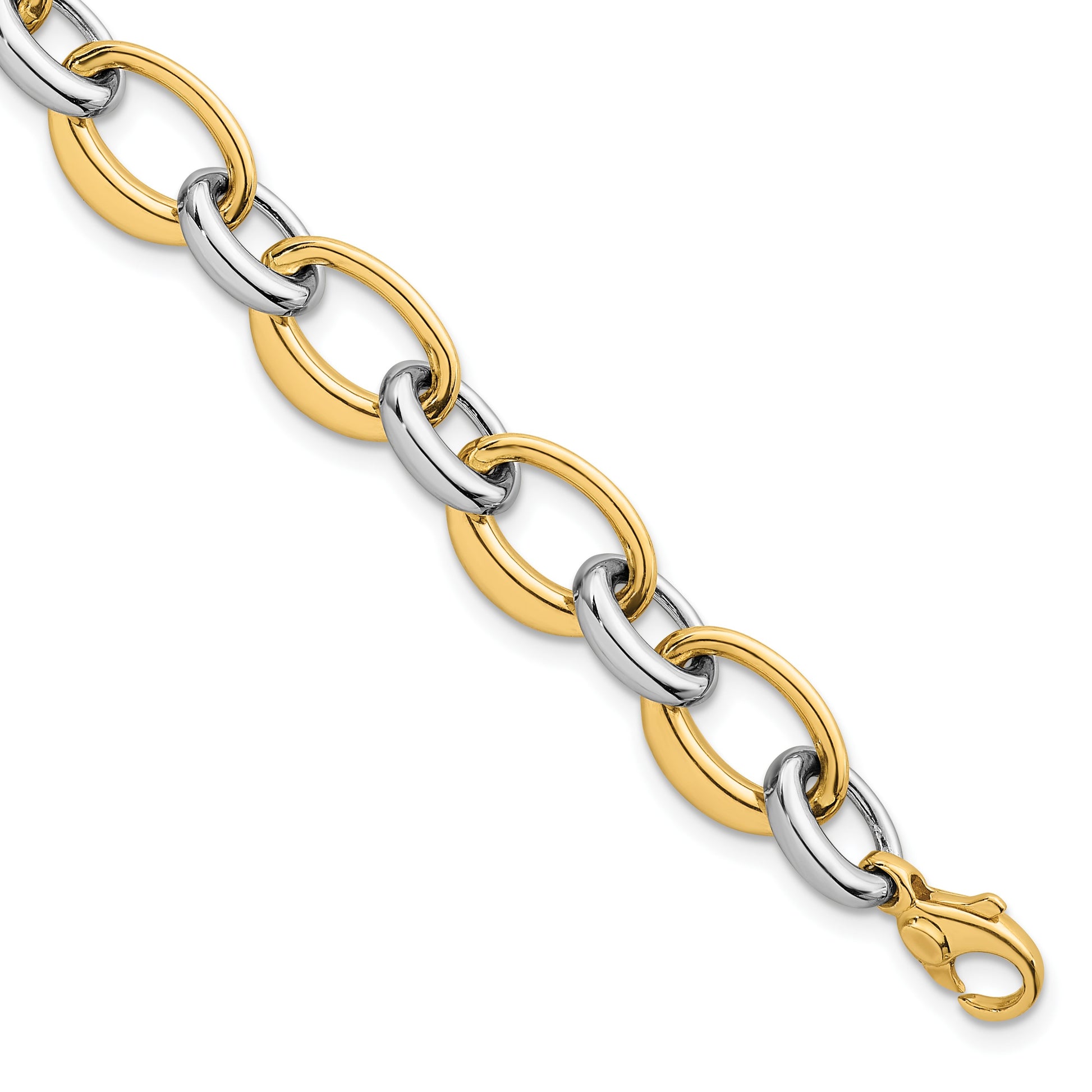 14k Two Tone Polished 9.5mm Fancy Oval Link 7.5 inch Bracelet