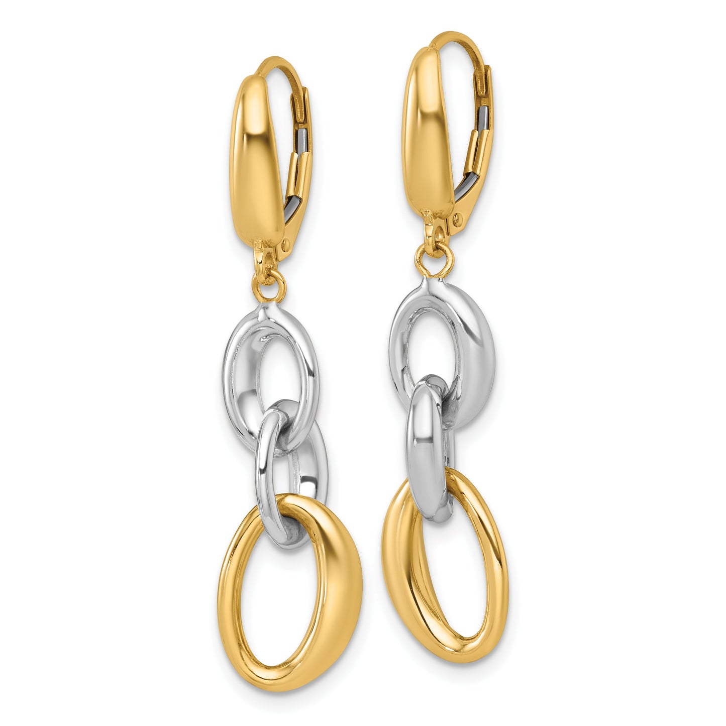 14k Two-tone Polished Fancy Oval Link Dangle Leverback Earrings