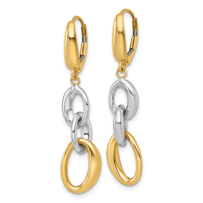 14k Two-tone Polished Fancy Oval Link Dangle Leverback Earrings