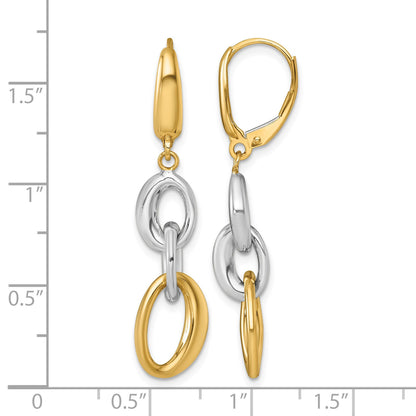 14k Two-tone Polished Fancy Oval Link Dangle Leverback Earrings