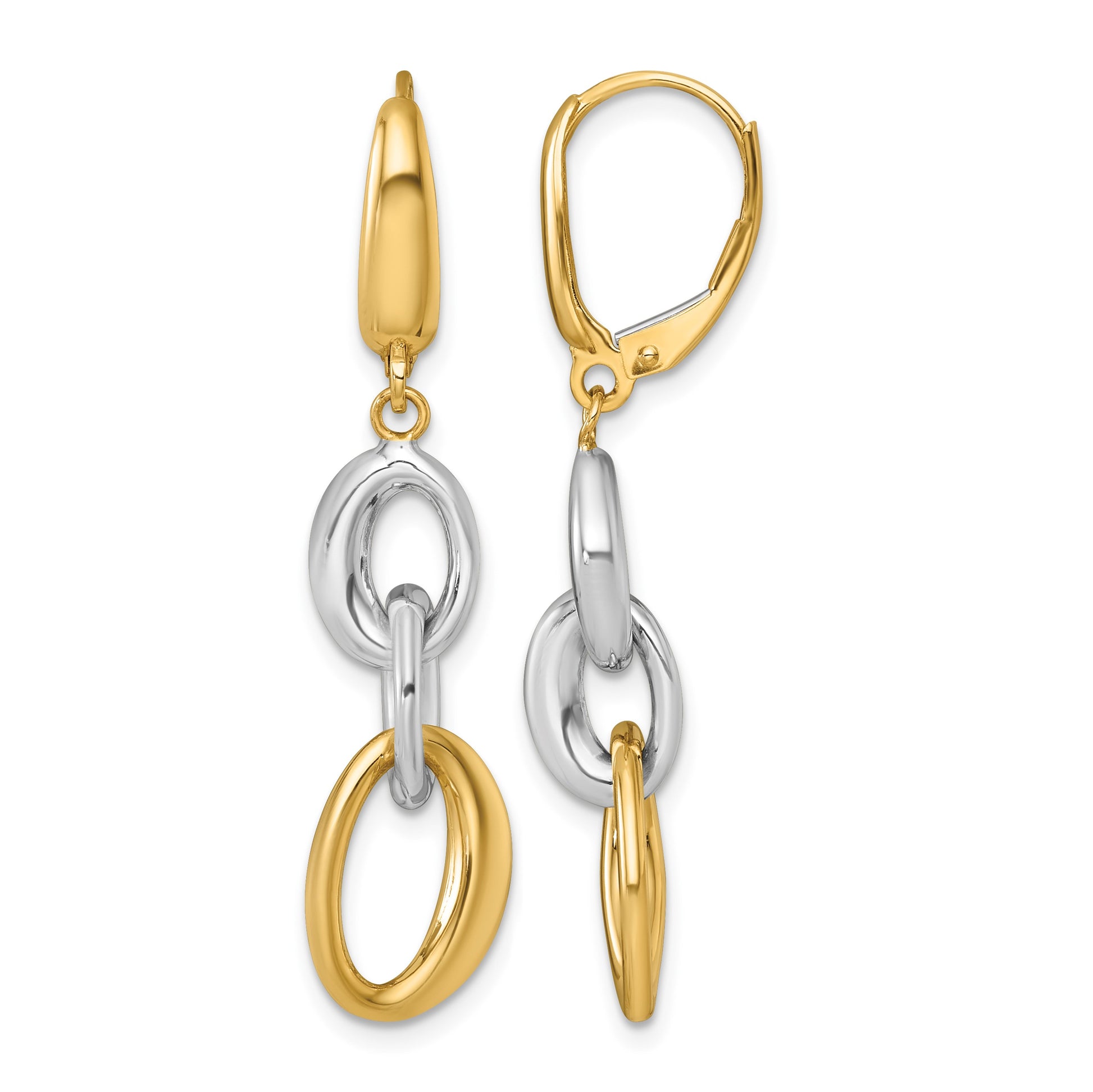 14k Two-tone Polished Fancy Oval Link Dangle Leverback Earrings