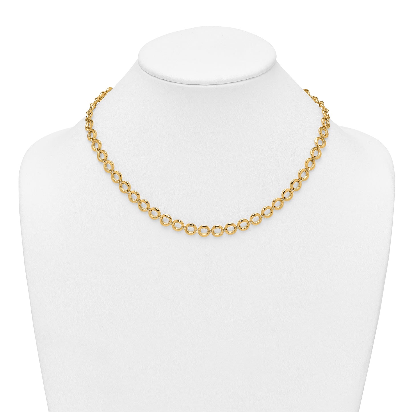 14k Polished 8mm Fancy Circle Link 18 inch Necklace
