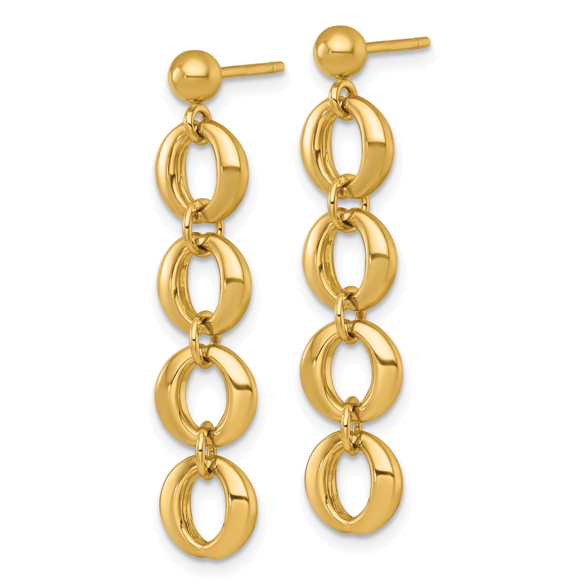 14k Polished Fancy Circle Link Dangle Post Earrings