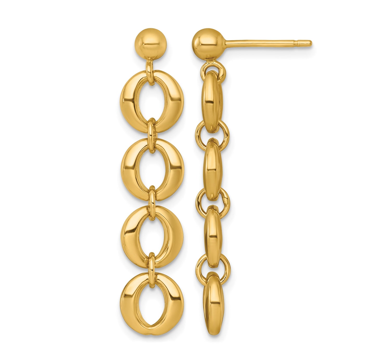 14k Polished Fancy Circle Link Dangle Post Earrings