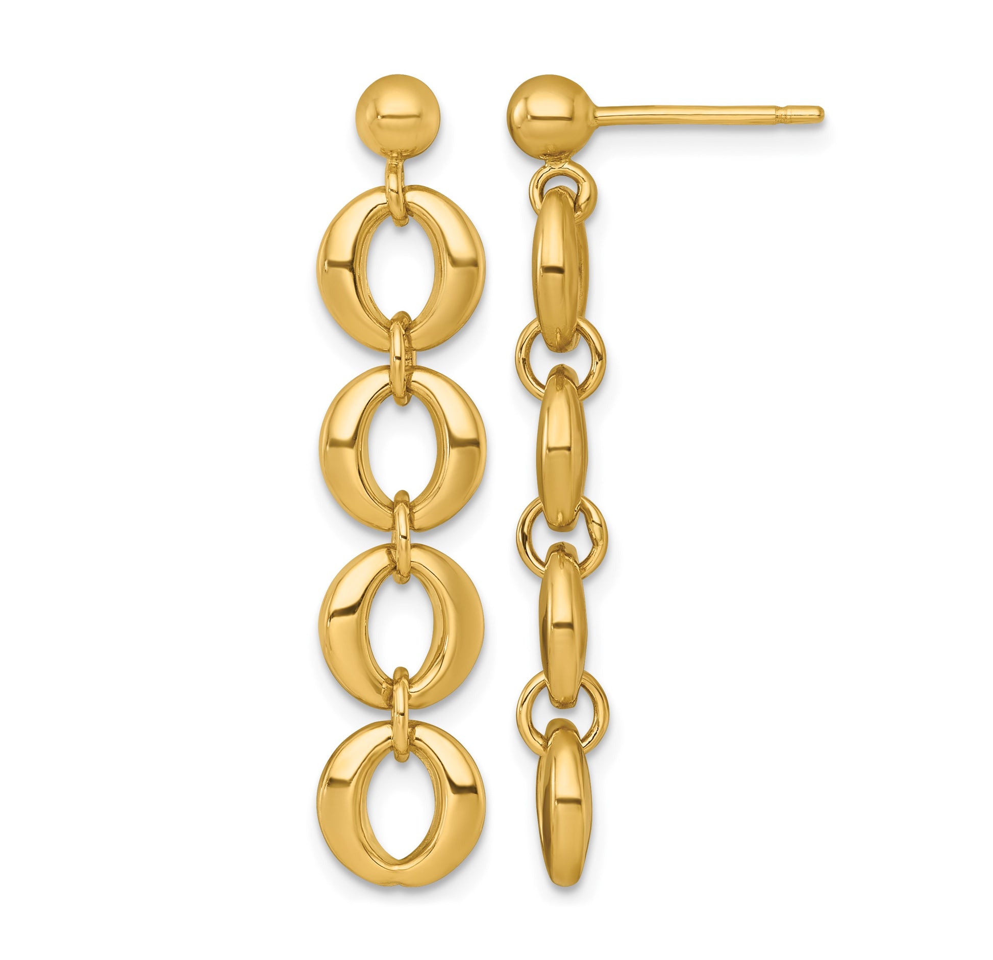 14k Polished Fancy Circle Link Dangle Post Earrings