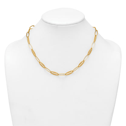 14k Brushed and Polished 7.25mm Long Oval Link 18 inch Necklace