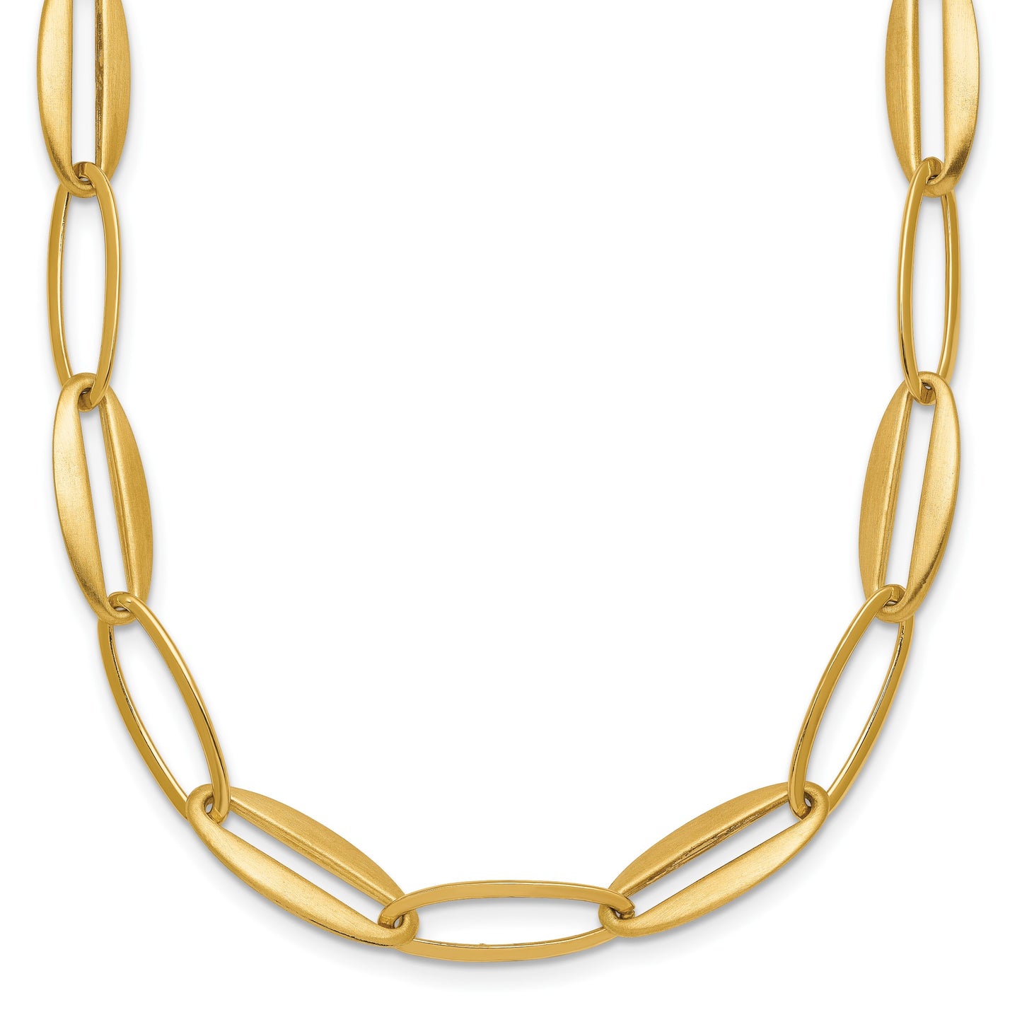 14k Brushed and Polished 7.25mm Long Oval Link 18 inch Necklace
