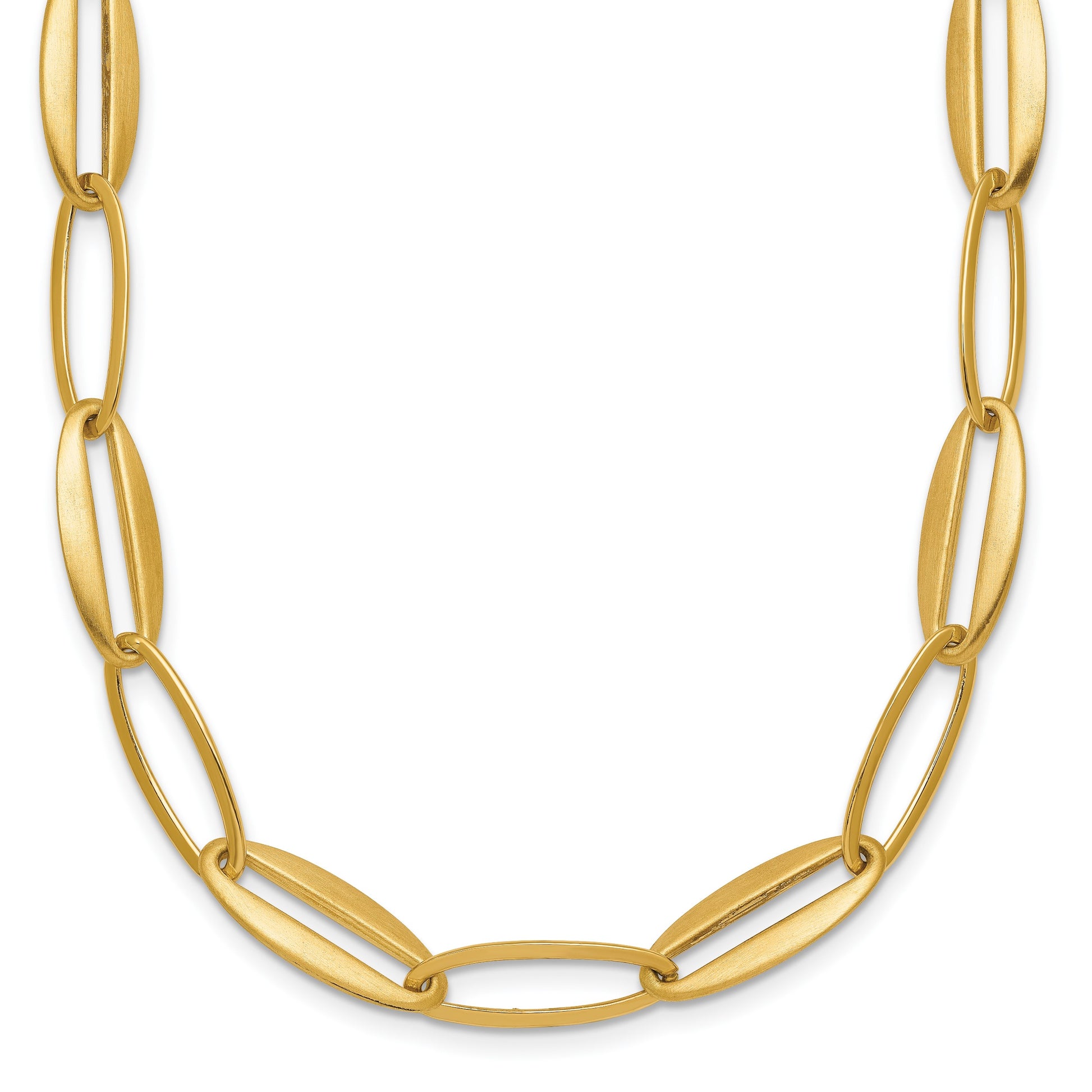 14k Brushed and Polished 7.25mm Long Oval Link 18 inch Necklace