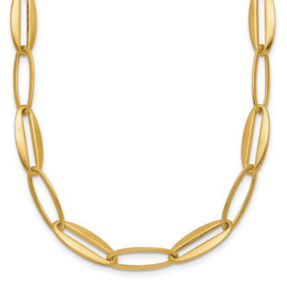 14k Brushed and Polished 7.25mm Long Oval Link 18 inch Necklace