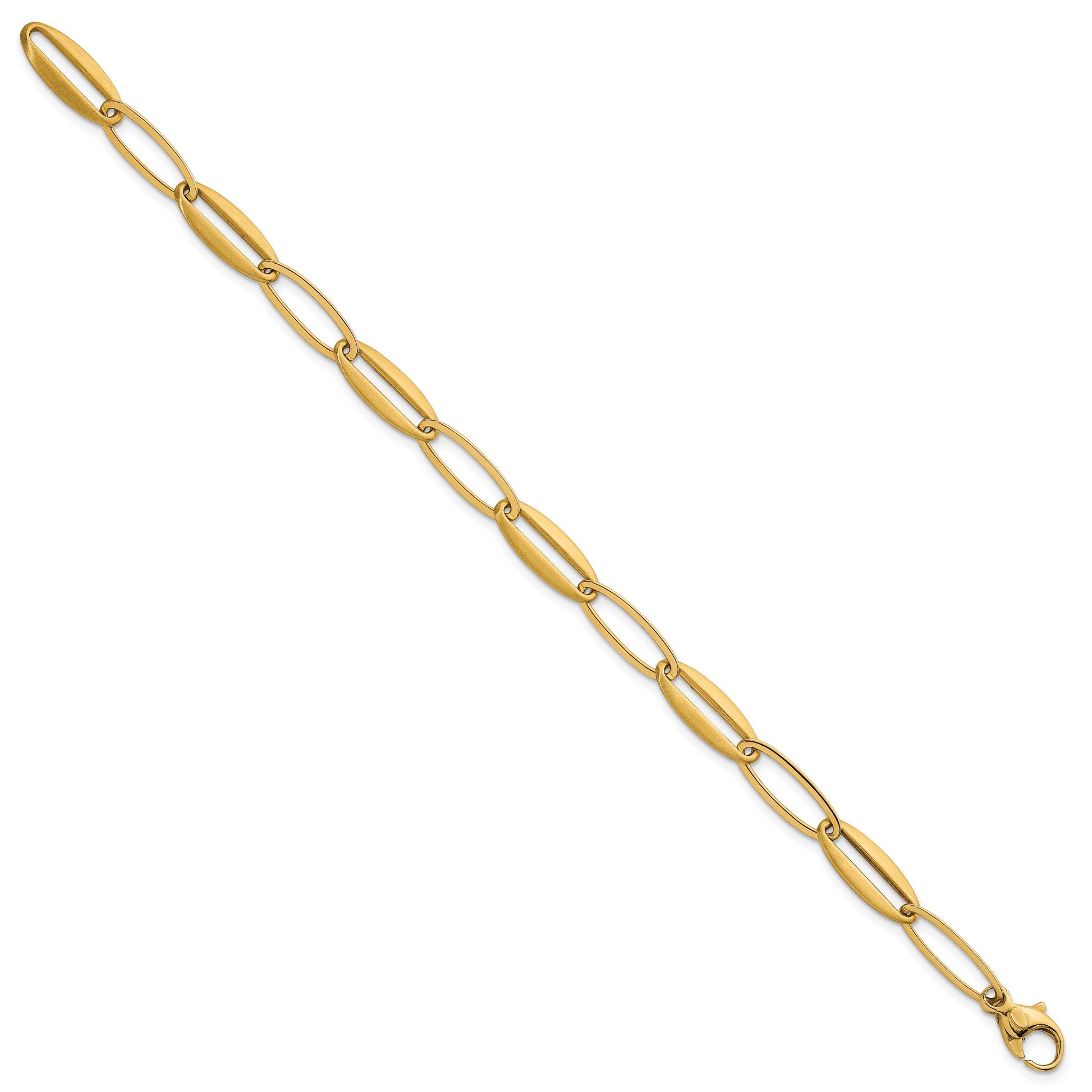 14k Brushed and Polished 7.25mm Long Oval Link 7.5 inch Bracelet