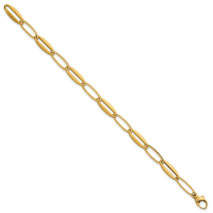14k Brushed and Polished 7.25mm Long Oval Link 7.5 inch Bracelet