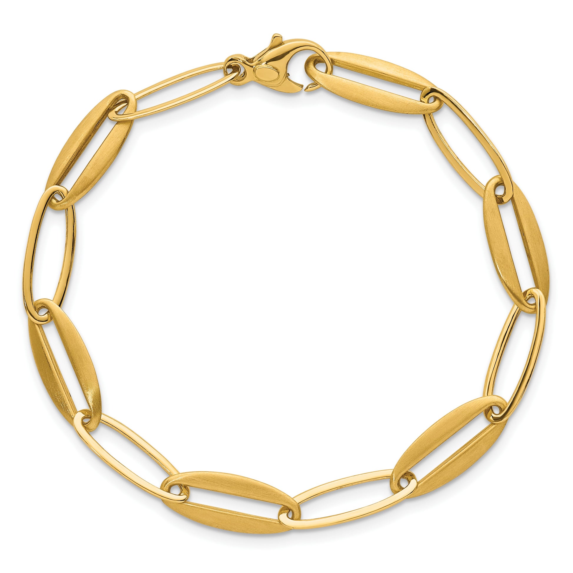 14k Brushed and Polished 7.25mm Long Oval Link 7.5 inch Bracelet